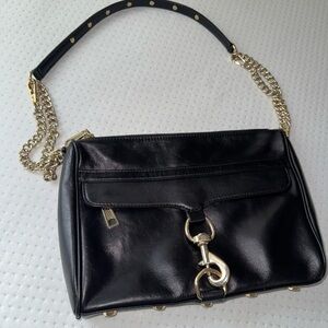 Rebecca Minkoff Black Leather Crossbody Bag with Gold Chain